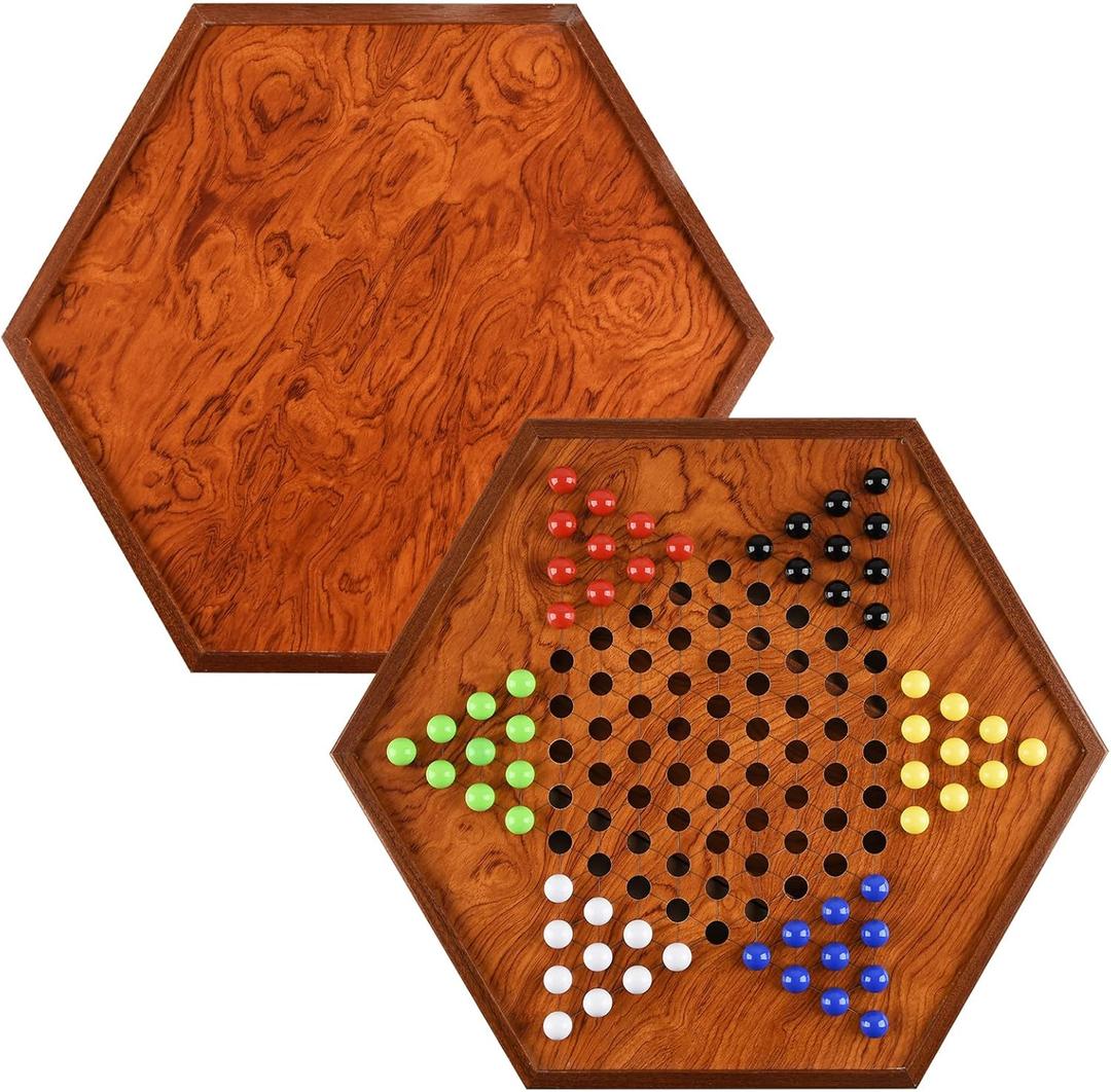 17 Inches Extra Large Wooden Jumbo Chinese Checkers Board Game Set with Drawers for Up to 6 Players Classic Strategy Game | Easy Grasping 16MM 72 Pieces of Marbles for Adults,Kids