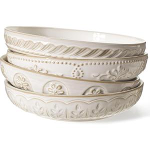 Artena Pasta Bowls, 50oz Large Salad Serving Bowls, 9.75'' Plates Bowls Set of 4, Big White Ceramic Soup Bowls for Kitchen