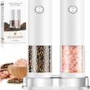 Electric Salt and Pepper Grinder Set Automatic Battery Pepper Mill Shakers Kitchen Gadgets Adjustable Coarseness Upgraded Larger Capacity with Led Birthday Gifts for Women (White/White)