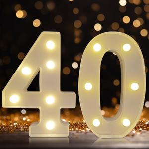 Led Light Up Numbers, 40th Birthday Decorations, Marquee Numbers Lights, Battery Powered Light Up Sign for 30 Decor Party (White)