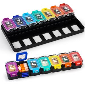 Shintop Weekly Pill Organizer 2 Times a Day, Moisture-Proof Large Vitamin Box 7 Day Secure-Locking Medicine Case with Detachable Rows for Home & Travel (Rainbow)