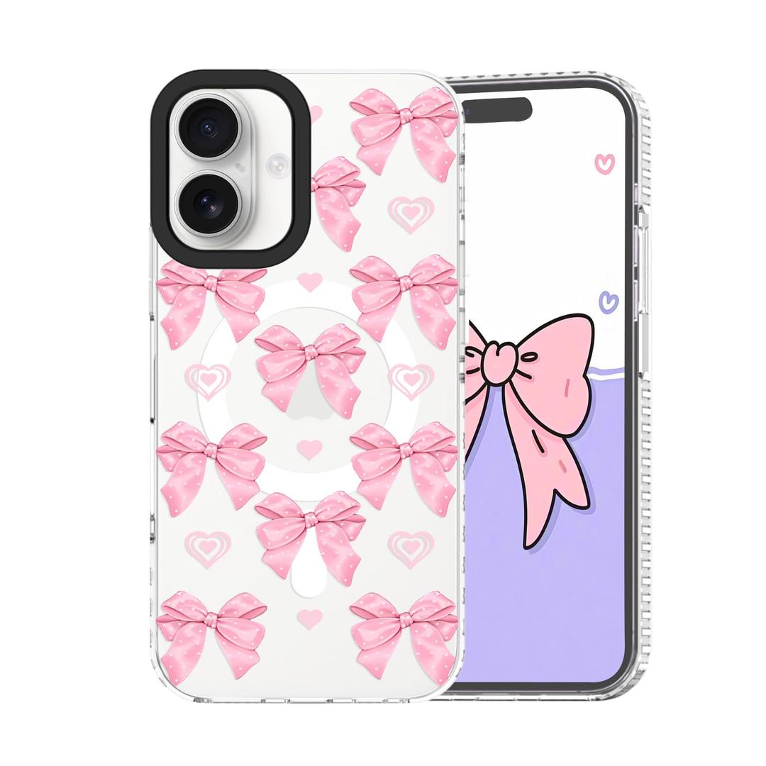 GUESNUY Aesthetic Phone Case Compatible with iPhone 16,Bow Case Compatible with MagSafe,Soft Clear TPU Anti-Slip Shockproof Bumper Protective Cover for Women Girly - Pink