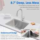 ROVOGO Undermount Kitchen Sink Single Bowl, 304 Stainless Steel Handmade Bar Prep Sink with Drain, 19.7x15.7x8.7 in. Brushed
