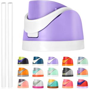 Replacement Lid for Owala Freesip water Bottle, Compatible with Owala Cup 16oz 24oz 32oz 40oz, One Button Water Bottle Top Lid Replacement and 2 Straws, Leakproof, BPA-Free (purplepurple)