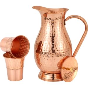 Ayurvedic Copper Pitcher Large 70 oz (2000 ml) with 2 Stylish Tumblers – Pure Copper Water Jug Set, Leakproof, Durable, Health-Supporting & Premium Quality