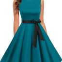 Gardenwed Women's Vintage Cocktail Tea Party Dress Boatneck Sleeveless 1950s Retro Rockabilly Swing Dresses Turquoise L