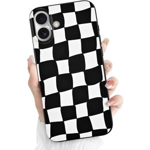 for iPhone 16 Plus Case, Cute Irregular Checkerboard Design Case for Girls Women Men Slim TPU Bumper Anti-Scratch Shockproof Raised Camera Protective Cover for iPhone 16 Plus