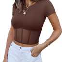 REORIA Women's Sexy Round Neck Short Sleeve Tees Summer Sheer Mesh T Shirt Trendy Y2K Going Out Crop Tops (Pink, M)