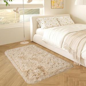 HOMORE Small Rugs for Bedroom 2x3 Feet Beige Rug for Bedroom Bedside Soft Fluffy Area Rugs for Desk Indoor Entrance Door Mat, Small Runner Rugs and Carpets for Dorm Nursery, Light Tan