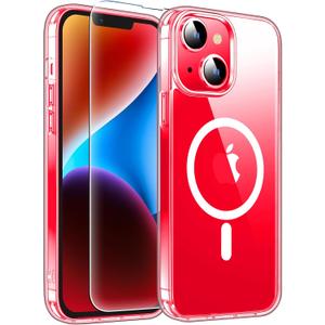 4 x for iPhone 14 Plus Case,[Compatible with Magsafe][Anti-Yellowing] with Screen Protector,Slim Thin 10 FT Shockproof Phone Case 6.7 inch (Magnetic Clear)