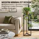 MyGift 36 Inch Tall Plant Stand Indoor - Modern Triangular Corner Plant Stand, Large Torched Wood and Black Metal Frame Plant Pot Pedestal Holder