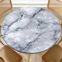 Round Fitted Table Cloth with Elastic Edge Design Table Cover Waterproof Stain-Resistant Wipeable Picnic Tablecloths for 31"-35" Round Tables for Camping, Dining, Indoor and Outdoor Marble