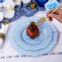 Liacere 350PCS Blue Plastic Plates - Disposable Blue and Gold Plates 50guest Baroque Plastic Dinnerware include 100Plates, 50Pack Pre Rolled Napkins with Silverware 50Cups for Wedding&Mother's Day