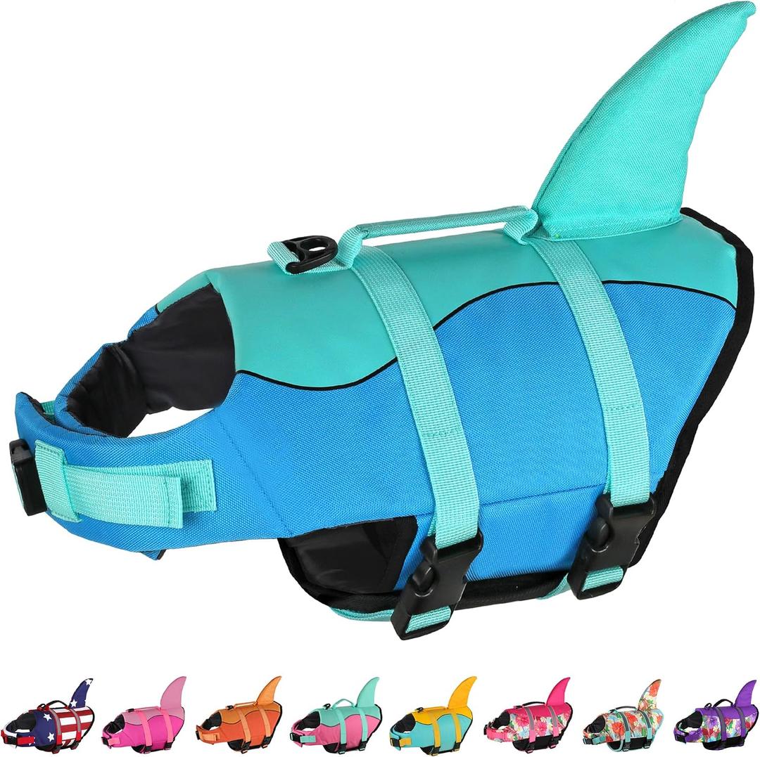 Dogcheer Dog Life Jacket, Cute Shark Dog Life Vest for Swimming Boating with Superior Buoyancy and Rescue Handle, Adjustable Puppy Floating Swim Vest for  Dogs - Pool Blue, S
