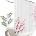 Extra Wide Shower Curtain Wrap Around Cherry Pink Floral 108''W x 72''L Flowers Plum Sakura Blossom Japanese Asian Style Polyester Fabric 18 Pack Plastic Hooks
