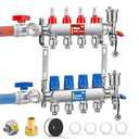 Moonshan 4-Branch Radiant Heating PEX Manifold Kit for Hydronic Radiant Floor Heating Stainless Steel Manifold Kit for PEX Tubing (1/2’’ and 3/4’’ Adapters Included)