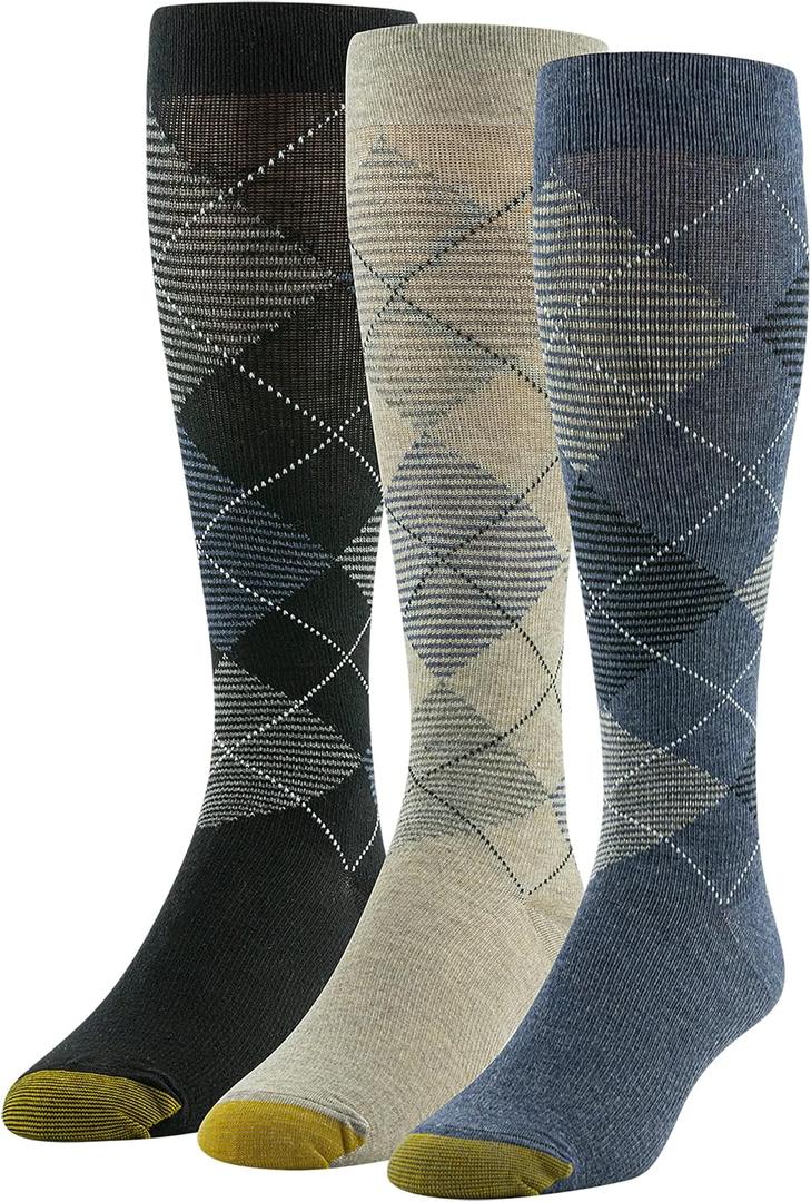 GOLDTOE Men's Mild Compression Over The Calf Socks, Multipairs (L)