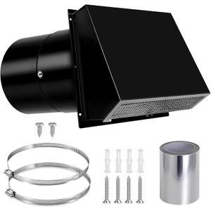 10 Inch Hooded Wall Vent with Screen and Damper, 10 Inch Range Hood Wall Vent Cap, Wall Exhaust Vent Cover, Outdoor Hooded Wall Vent for Dryer Vent, Outside Exterior Mount, Range Hood, Kitchen, Black