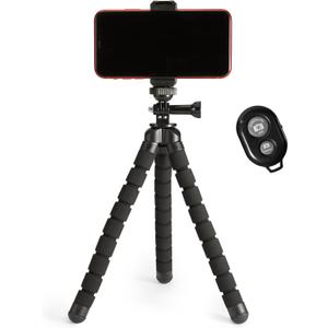 Amazon Basics Portable and Flexible Tripod with Wireless Remote and Smartphone Clamp, 10-inch long, Black