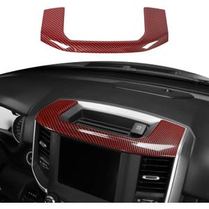 for RAM Center Dashboard Storage Bin Trim Cover Fit for RAM 2018-Present Red Carbon Fiber Interior Accessories (Large)
