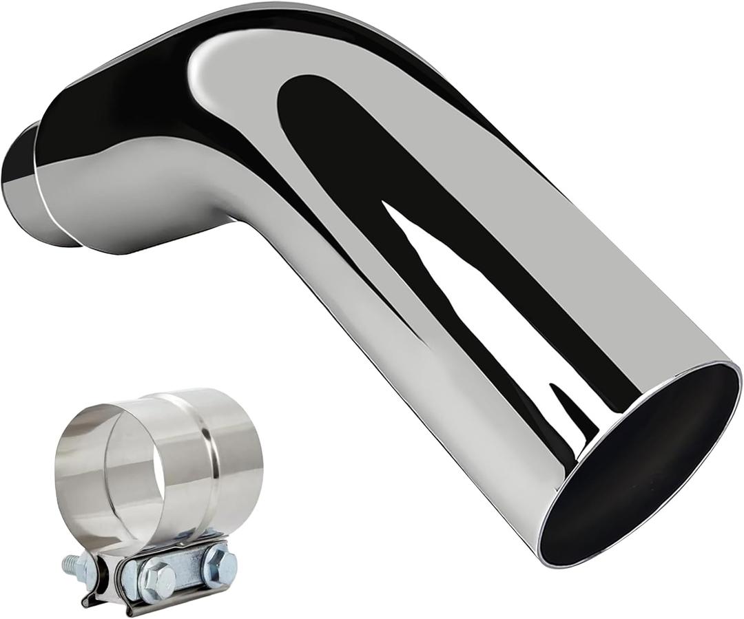 Universal 4" to 7" Exhaust Elbow Pipe with Steel Clamp - Silver Chrome or Black Painted for Car, Truck & Diesel (Argent)