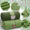 FuWeave 3 Pcs Green Cactus Summer Hand Towels for Bathroom 100% Cotton 29.5 x 13.8'' Embroidered Decorative Absorbent Soft Bath Hand Towels for Bathroom Kitchen Gift Decor
