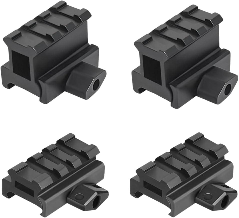 Gotical Three T Trading Low-Profile Compact Riser Mount, 0.5" High, 3 Slots for Scopes and Optics (Combo of 4, 0.5" & 1" High ( 2 Pcs Each))