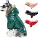 PINA Dog Winter Coat with Faux Fur Hood, Windproof and Warm, Suitable for  Dogs, Green, XL (XL(chest:23.6in))