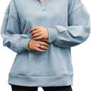 Women's Half Zip Denim Sweatshirts Fashion Long Sleeve Shirt Jean Pullover Hoodies (X-Large, Light Blue)