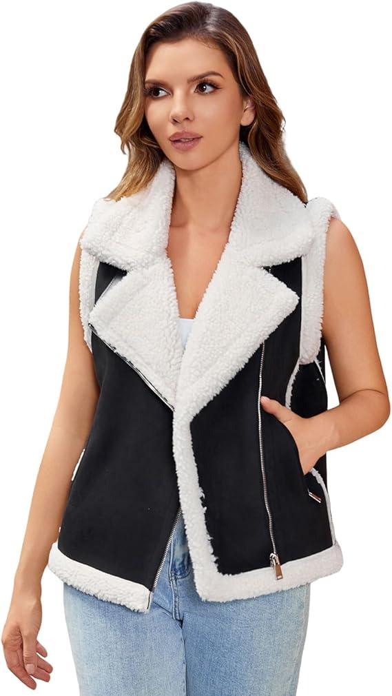 Women’s Fur Suede Vest Winter Warm Sherpa Leather Fur Lined Vest Size M