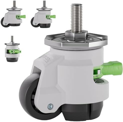 TESUMI Heavy Duty Casters 2" Inch Stem Leveling Caster Wheels Set of 4 with Ratchet Handle, 1/2 Inch and M12 Stem Size, Height Adjustable Total Load 2200 Lbs, Workbench Retractable Caster, T60