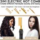 NICEMOVIC Ceramic Heating Hair Straightener Comb - Hot Pressing Brush for Natural Black Hair, Beard Wigs, and Curling (Gold)