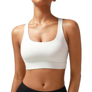 RUNNING GIRL High Impact Sports Bras for Women - Scoop Neck Strappy Sports Bra High Support Moulded Cup Workout Bra (Large)