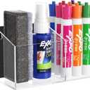 HBlife Magnetic Dry Erase Marker Holder for Whiteboard with 2 Compartments, Acrylic Wall Mount Magnet Pen Pencil Holder for Refrigerator, Locker Organizer Accessories for Classroom Office, Clear