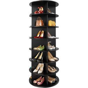 SpaceAid 7 Tier Rotating Shoe Rack Tower, Spinning Shoe Display Lazy Susan, Revolving 360 Shoe Rack Storage Round Carousel, Vertical Handbag Rotate Shoes Closet Organization (7-Tier Black)