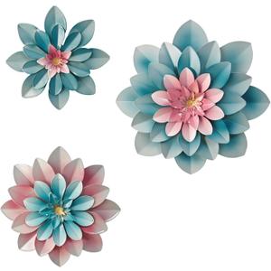FTIJKLYE Metal Flower Wall Art,Floral wall decor Multiple Layer Decor for Indoor Outdoor Home Bedroom Living Room Office Garden(colorful)