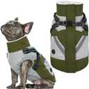 IECOii Dog Coat with Harness Built in - Green, Large - Waterproof Winter Coat, Fleece Lined Snow Jacket for Dogs Large