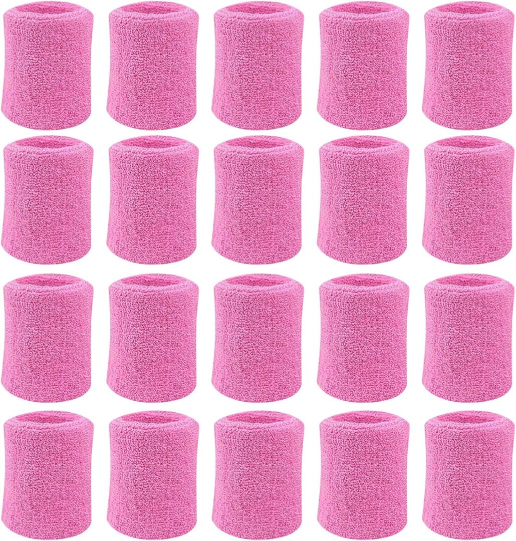 10 Pairs Sports Wristbands, Wrist Sweatbands for Men & Women, Stretchy & Sweat Absorbing Cotton Terry,Perfect for Basketball, Football, Tennis, Soccer, Running & Working Out (Pink)