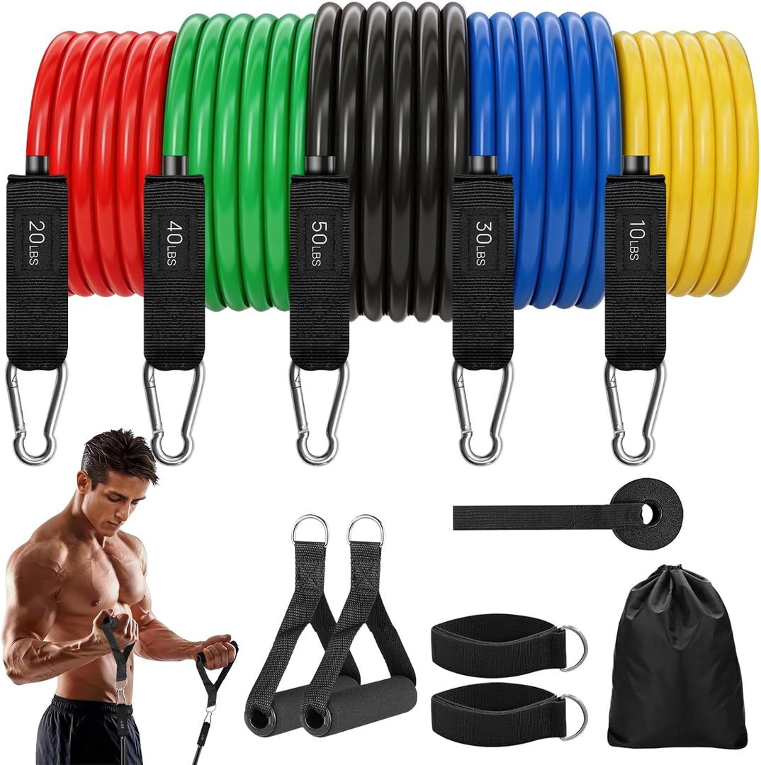 Resistance Bands with Handles, 5-Level Exercise Bands with Handles, Resistance Bands for Men and Women, Exercise Bands for Full-Body Training, Fitness, Physical Therapy, Workout Bands at Home, Gym