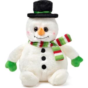 Bearington Big Snowball Christmas Snowman Plush Toy - 14" Soft Stuffed Snowman Plushies for Christmas with Bowler Hat and Knit Scarf - Adorable Snow Man Plush for Kids and Winter Decor (White)