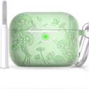 for AirPods Pro 3 Case (2025) DamonLight Daisy Floral Engraved Shockproof Protective Soft Silicone Case Cover with Cleaning Pen and Keychain for Apple Airpods Pro 3rd Generation(Avocado Green)