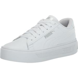 Puma Womens Smash V3 Platform Lace Up Sneakers Shoes Casual (10, Puma White-Puma White-Puma Silver)