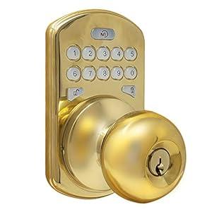 MiLocks CKK-02P Titan Keyless Entry Door Lock - Deadbolt Smart Door Knob Handle with Backlit Electronic Keypad, Adjustable Latch and Audible Tones for Interior Front Doors & More, Polished Brass