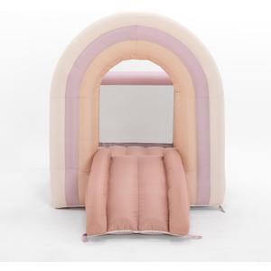 PLAYSMOL Pink Rainbow Inflatable Bounce House with Blower, 8x8 Kids Jumping House for Indoor Outdoor Play, Bouncy Castle, Ages 3-8
