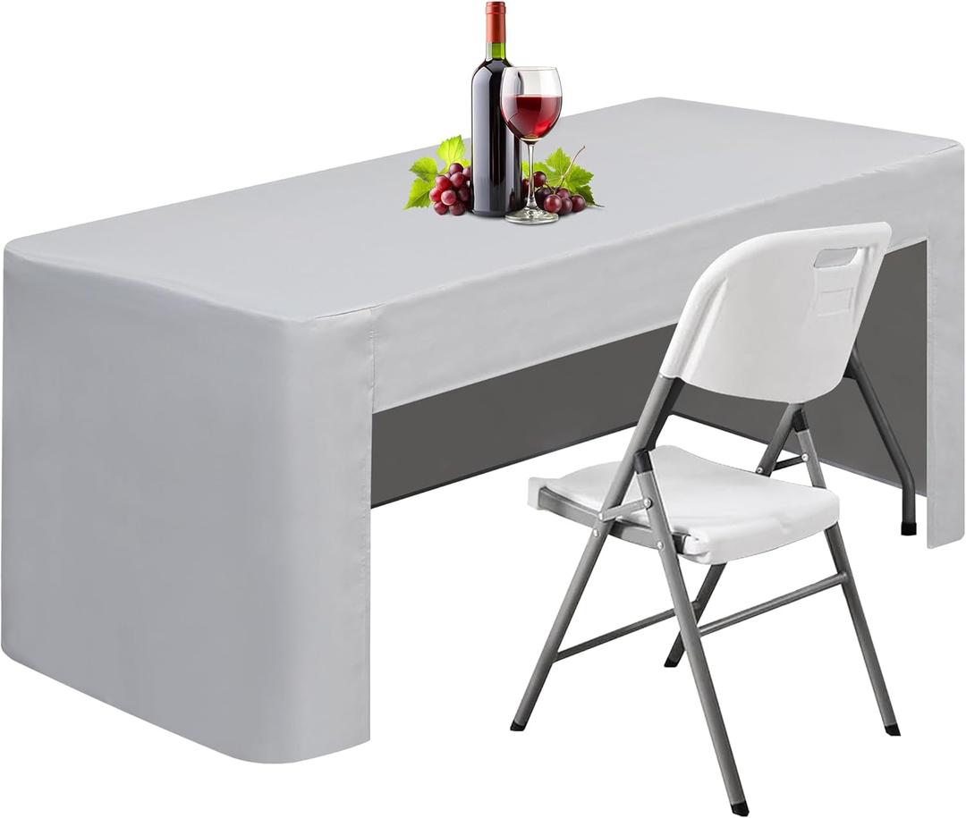 24 x 48 inch Rectangle Fitted Open Back Tablecloth for 4 FT Folding Table Washable Polyester Table Cover for Trade Show Wedding Party Picnic Outdoor Events Grey