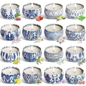 Onebird Set of 16 Scented Candle Gift Set,Natural Pure Soy Wax Aromatherapy Candles Essential Oils for Home and Women (16 Pack Blue)