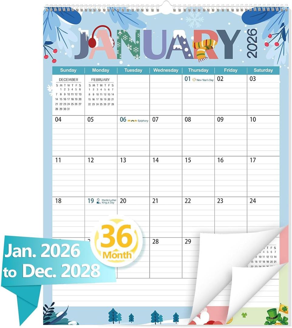 GuassLee Extra Large Wall Calendar 2026-2028, 36-Month Vertical Wall Calendar 2026, Jan. 2026 to Dec. 2028, 17" X 22" Paper Hanging Planner with Thick Paper Spiral Bound for Office Home Organizing