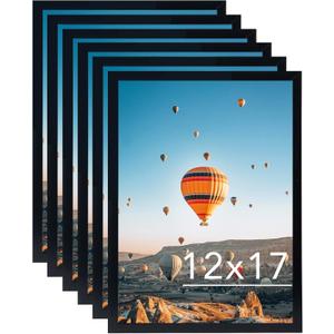 12x17 Black Picture Frame Set of 6, Horizontal and Vertical Formats for Wall Hanging, 12 x 17 Wall Gallery Poster Photo Frames with Durable Shatter Resistant Plexiglass, 6 Pack, Black
