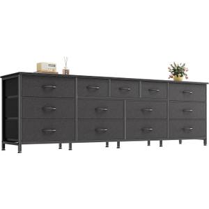 Huuger 70 Inch Dresser for Bedroom, TV Stand for 65, 75, 80 Inch TV, 13 Fabric Drawer Long Dresser, Wide Chest of Drawer, Black Storage Units for Bedroom