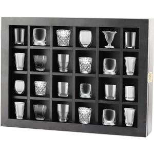 Shot Glass Display Case, Adjustable Wall-Mounted Shadow Box with Acrylic Door and Removable Shelve, Shot Glasses Holder for Home and Bar Decor, Black